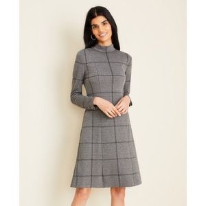 Ann Taylor Petite Plaid Tie Back Flare Dress Long Sleeve XXSP
